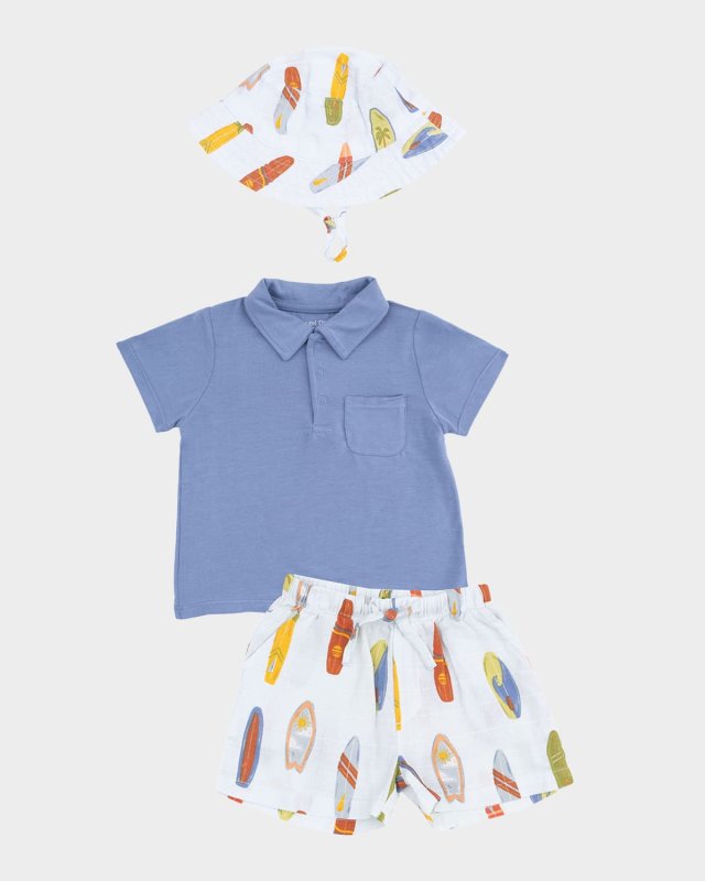 Vintage Surfboards Polo Shirt, Shorts and Hat Set, Size 6M-